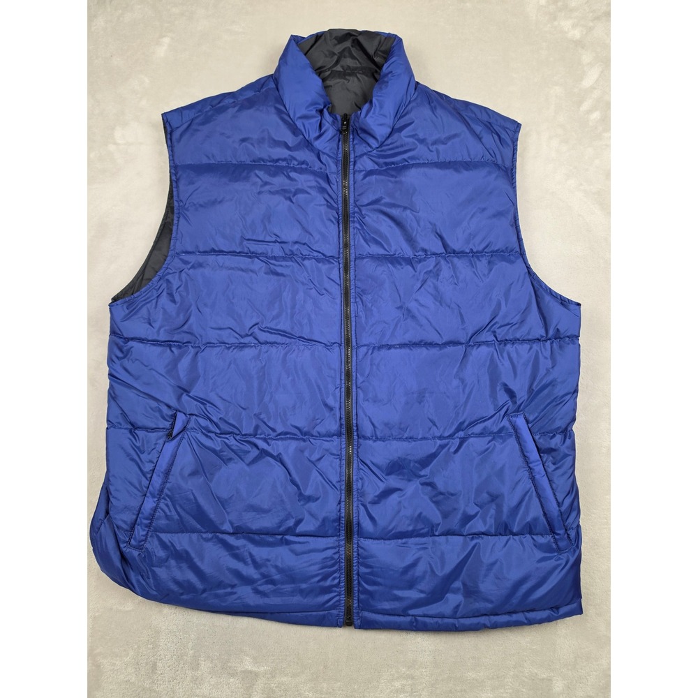Cherokee Reversible Puffer Vest Mens XXL Blue Black Down Fill Full Zip Quilted
